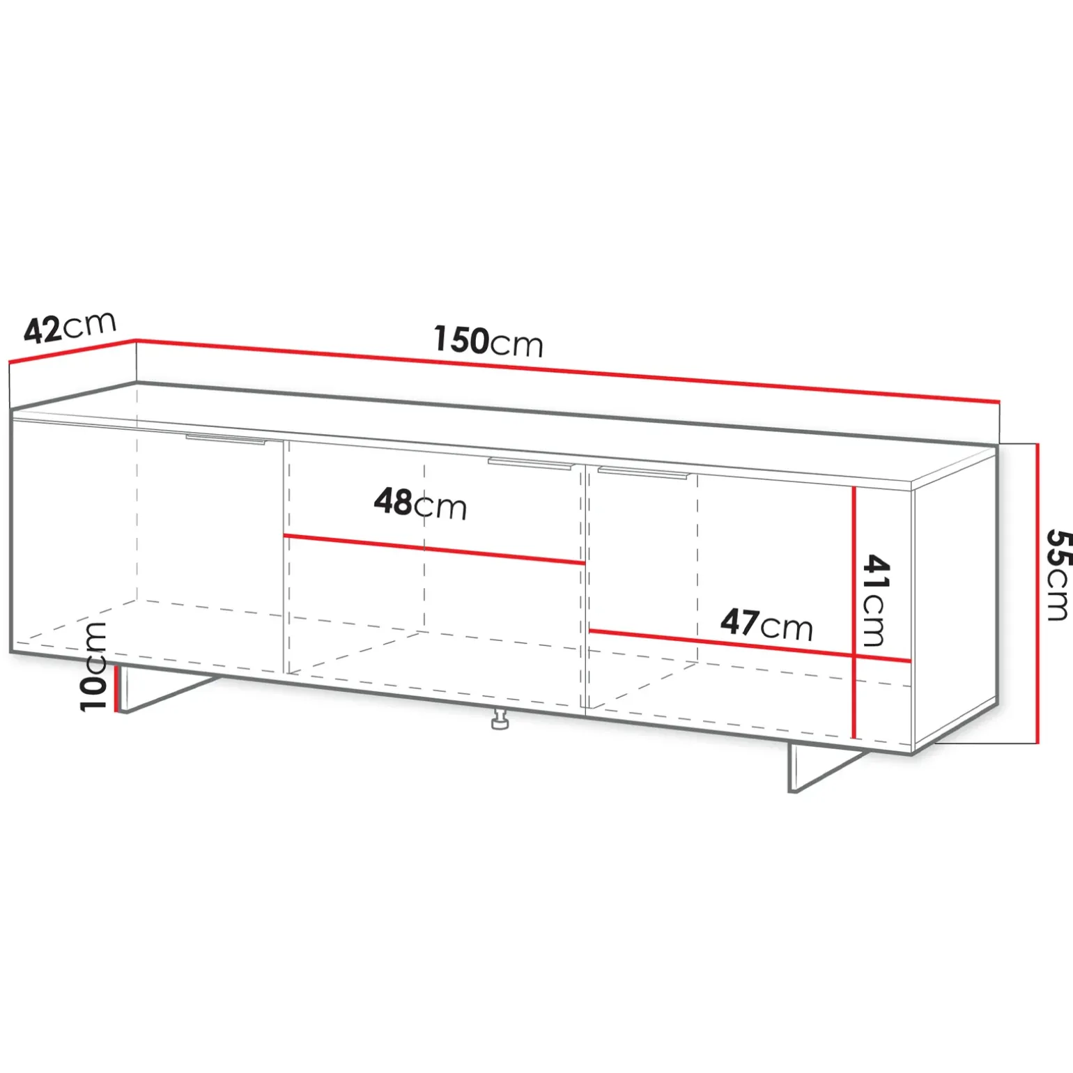 Mobile porta TV 150x55h cm 3 ante grigio Stone