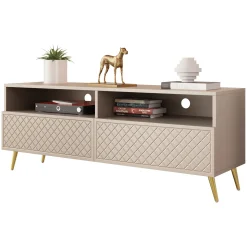 Mobile porta TV 150x57h cm 2 ante 2 vani con frontali decorati beige Simona
