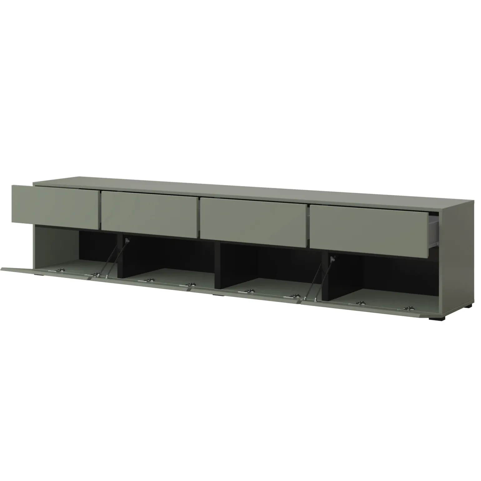 Mobile porta TV 225x48h cm 4 ante a ribalta 4 cassetti moderno verde nero Lolla