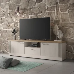 Mobile porta TV 211x58h cm 2 ante 1 cassetto rovere bianco frassinato Armonia