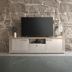 Mobile porta TV 211x58h cm 2 ante 1 cassetto rovere bianco frassinato Armonia