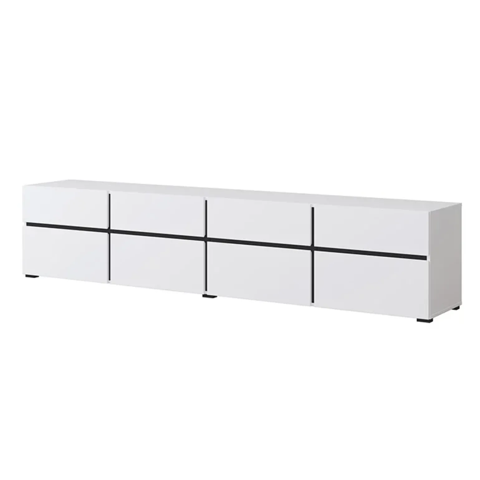 Mobile porta TV 225x48h cm 4 ante a ribalta 4 cassetti moderno bianco opaco nero Lolla
