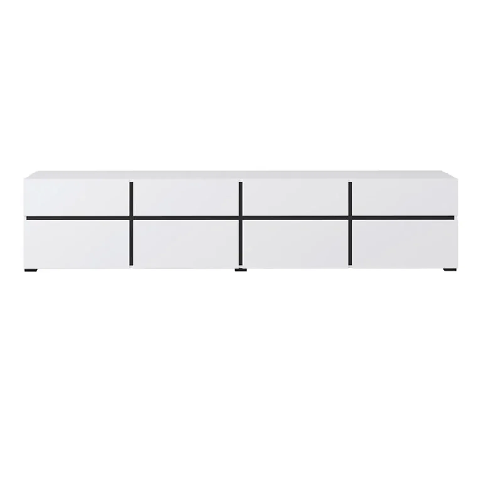 Mobile porta TV 225x48h cm 4 ante a ribalta 4 cassetti moderno bianco opaco nero Lolla