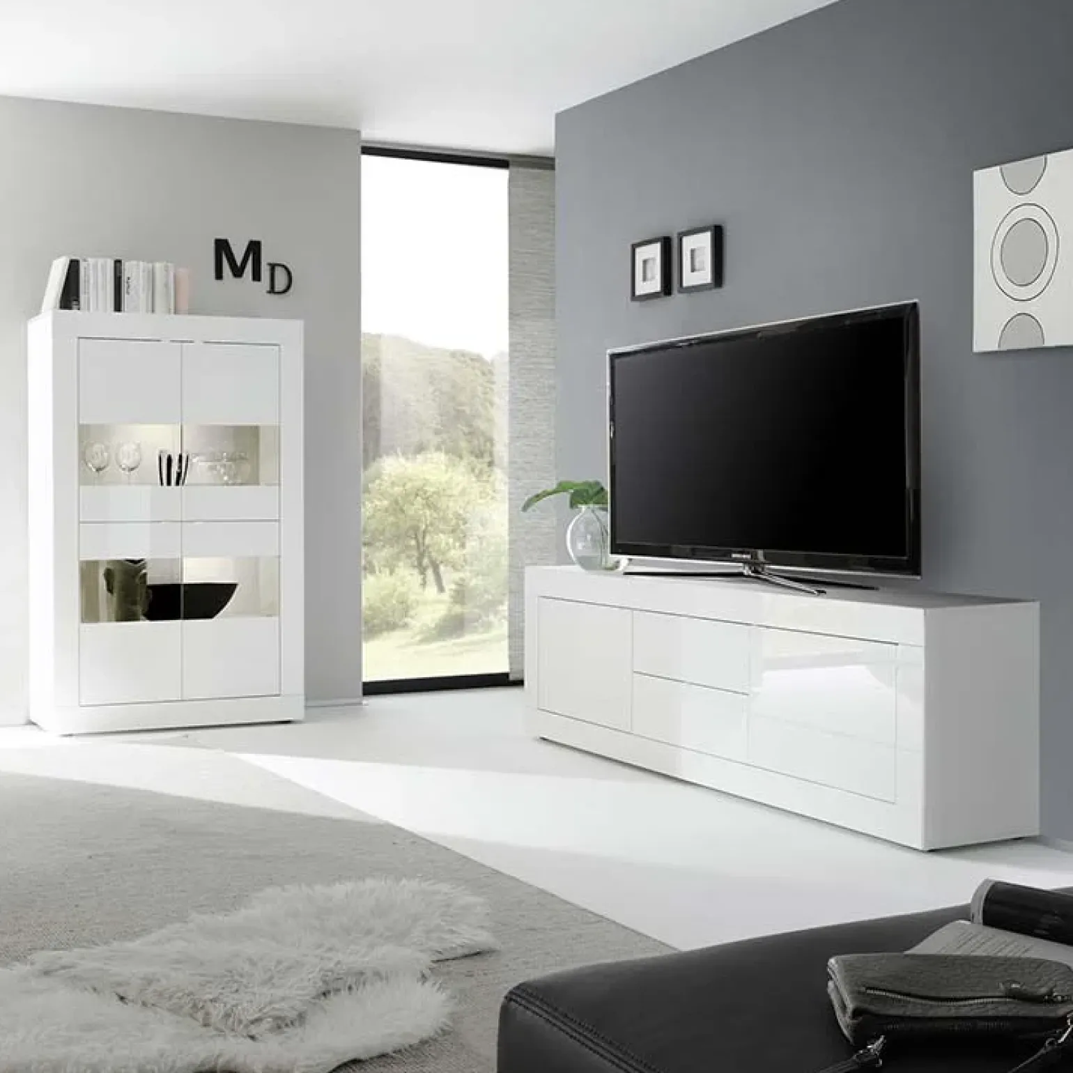Mobile porta TV 210x66h cm 2 ante 2 cassetti bianco lucido Eternity