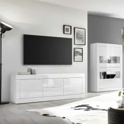 Mobile porta TV 210x66h cm 2 ante 2 cassetti bianco lucido Eternity