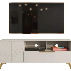 Mobile porta TV 154x60h cm 1 anta 2 cassetti 2 vani a giorno beige con frontali serigrafati Miriam