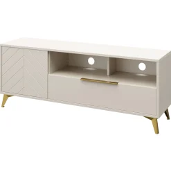 Mobile porta TV 154x60h cm 1 anta 2 cassetti 2 vani a giorno beige con frontali serigrafati Miriam
