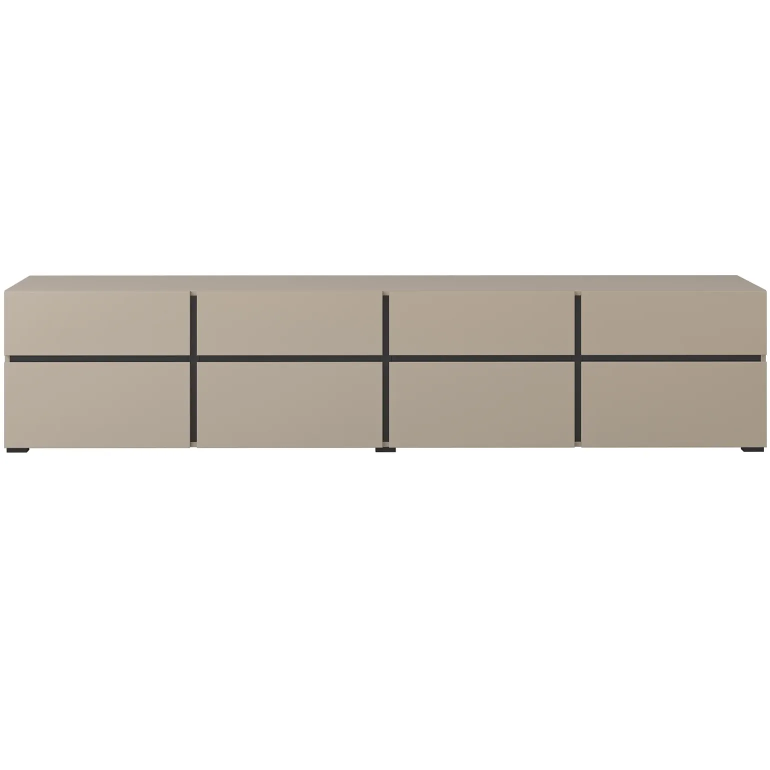 Mobile porta TV 225x48h cm 4 ante a ribalta 4 cassetti moderno tortora nero Lolla
