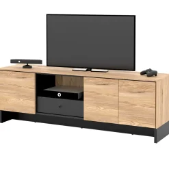 Mobile porta TV 163x54h cm 2 ante 1 cassetto 1 vano a giorno rovere nero Alabaster