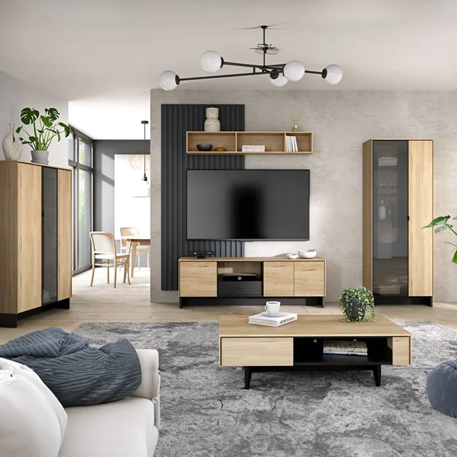 Mobile porta TV 163x54h cm 2 ante 1 cassetto 1 vano a giorno rovere nero Alabaster