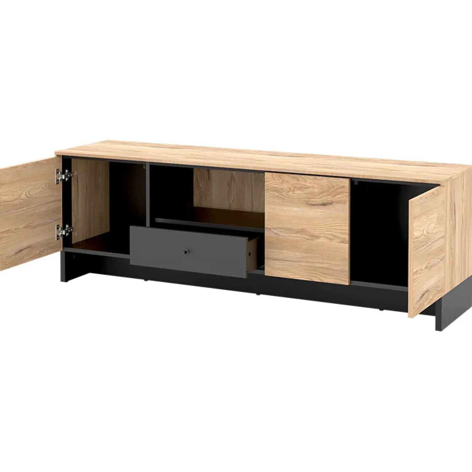 Mobile porta TV 163x54h cm 2 ante 1 cassetto 1 vano a giorno rovere nero Alabaster