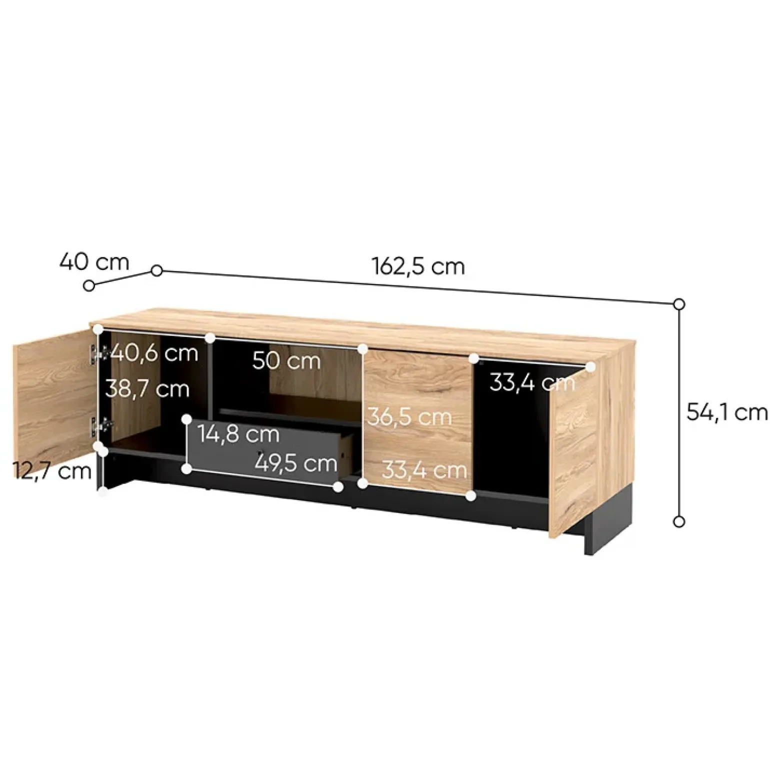 Mobile porta TV 163x54h cm 2 ante 1 cassetto 1 vano a giorno rovere nero Alabaster
