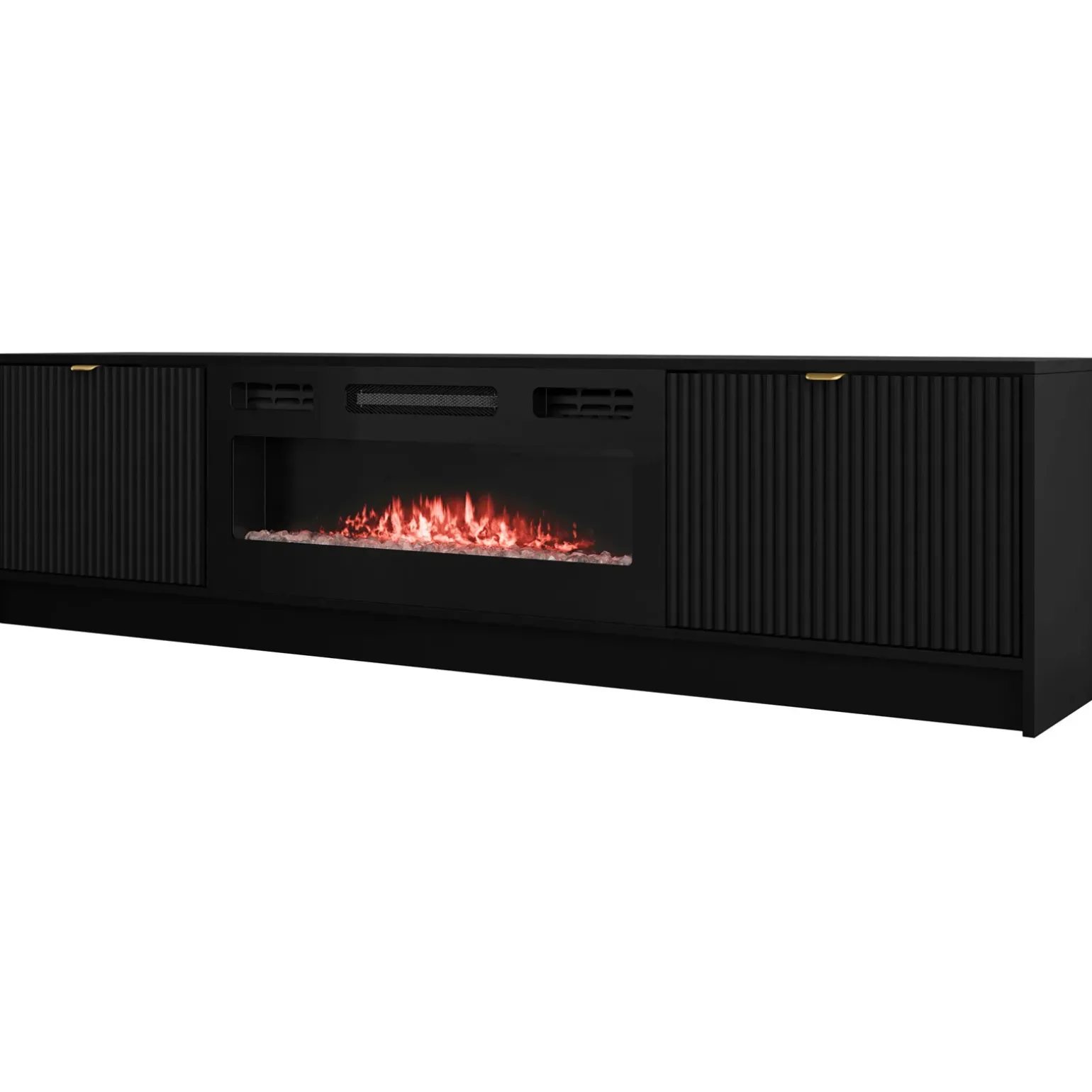 Mobile porta TV 182x48h cm 2 ante con caminetto nero cannettato Athena