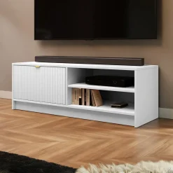 Mobile porta tv 120x40h cm 1 anta 2 vani a giorno cannettato bianco Athena