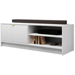 Mobile porta tv 120x40h cm 1 anta 2 vani a giorno cannettato bianco Athena