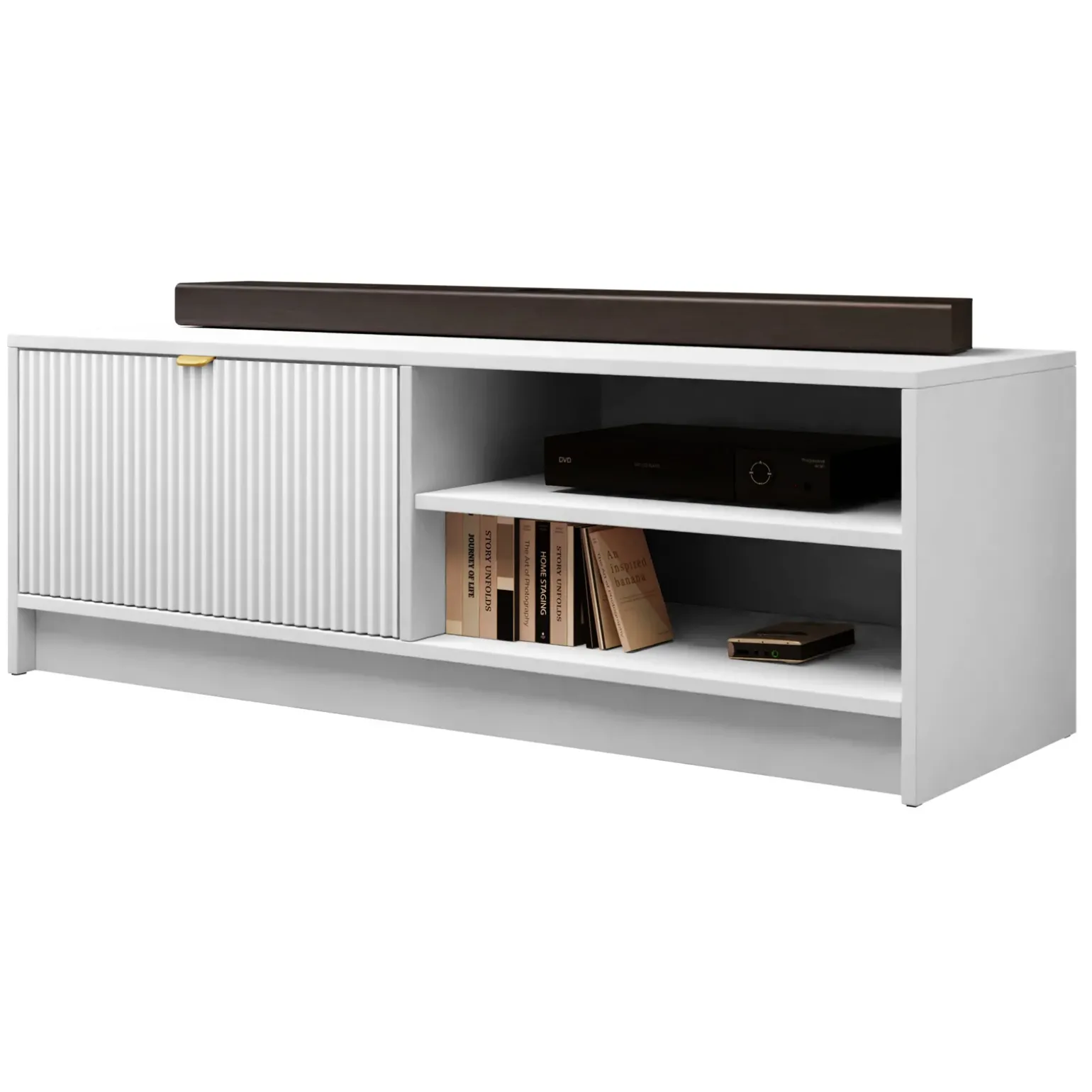 Mobile porta tv 120x40h cm 1 anta 2 vani a giorno cannettato bianco Athena