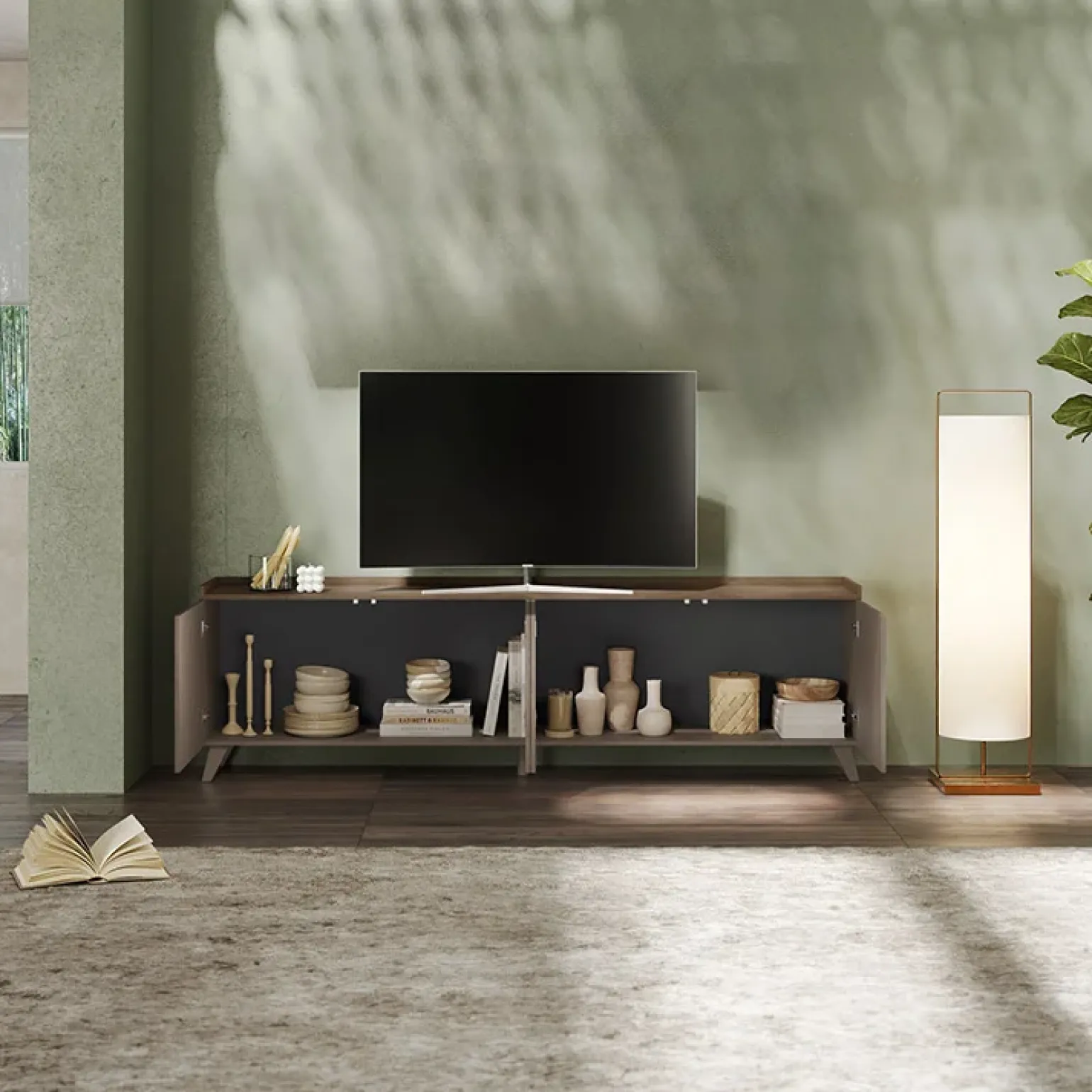 Mobile porta TV 241x72h cm 4 ante bronzo rovere scuro Jonson