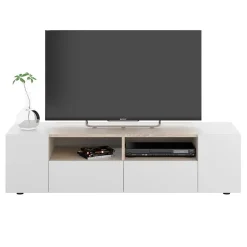 Mobile porta TV 138x36h cm 4 ante soggiorno bianco opaco rovere Ted