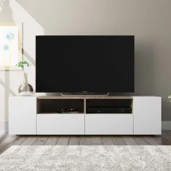 Mobile porta TV 138x36h cm 4 ante soggiorno bianco opaco rovere Ted