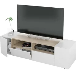 Mobile porta TV 138x36h cm 4 ante soggiorno bianco opaco rovere Ted
