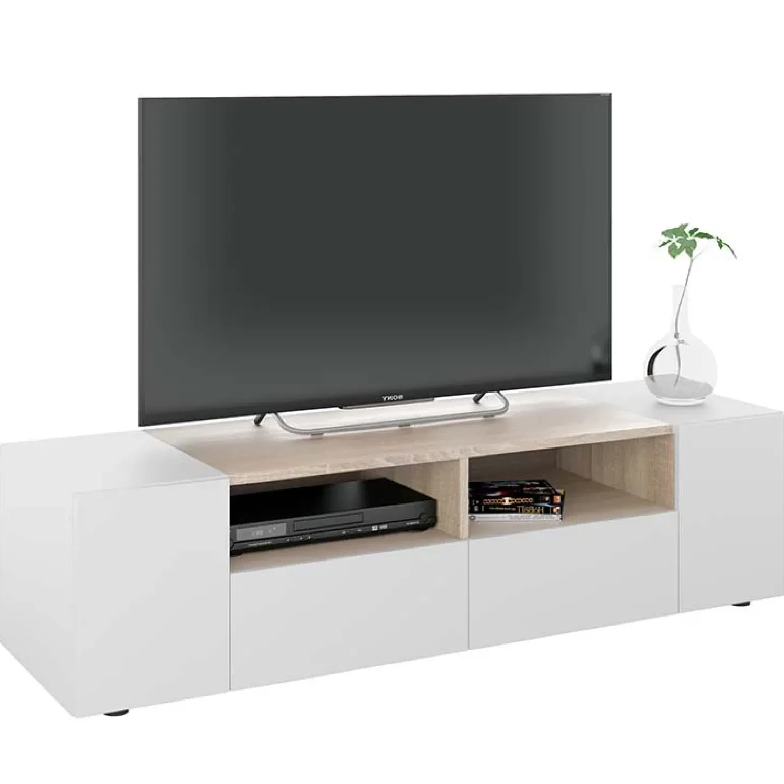 Mobile porta TV 138x36h cm 4 ante soggiorno bianco opaco rovere Ted