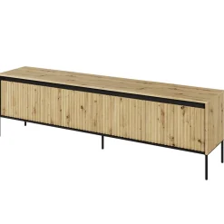 Mobile porta TV 193x56h cm 4 ante led cannettato rovere rustico nero Camelia