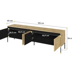 Mobile porta TV 193x56h cm 4 ante led cannettato rovere rustico nero Camelia