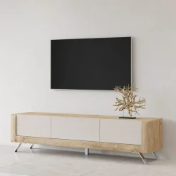 Mobile porta TV 200x52h cm 2 ante 1 cassetto rovere tortora lucido Jumbo