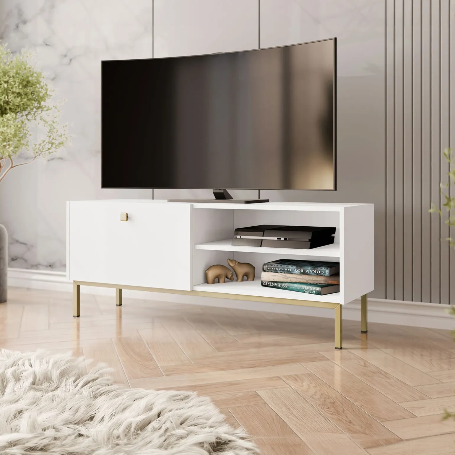 Mobile porta TV 120x48h cm 1 anta 2 vani bianco opaco Giuggiola