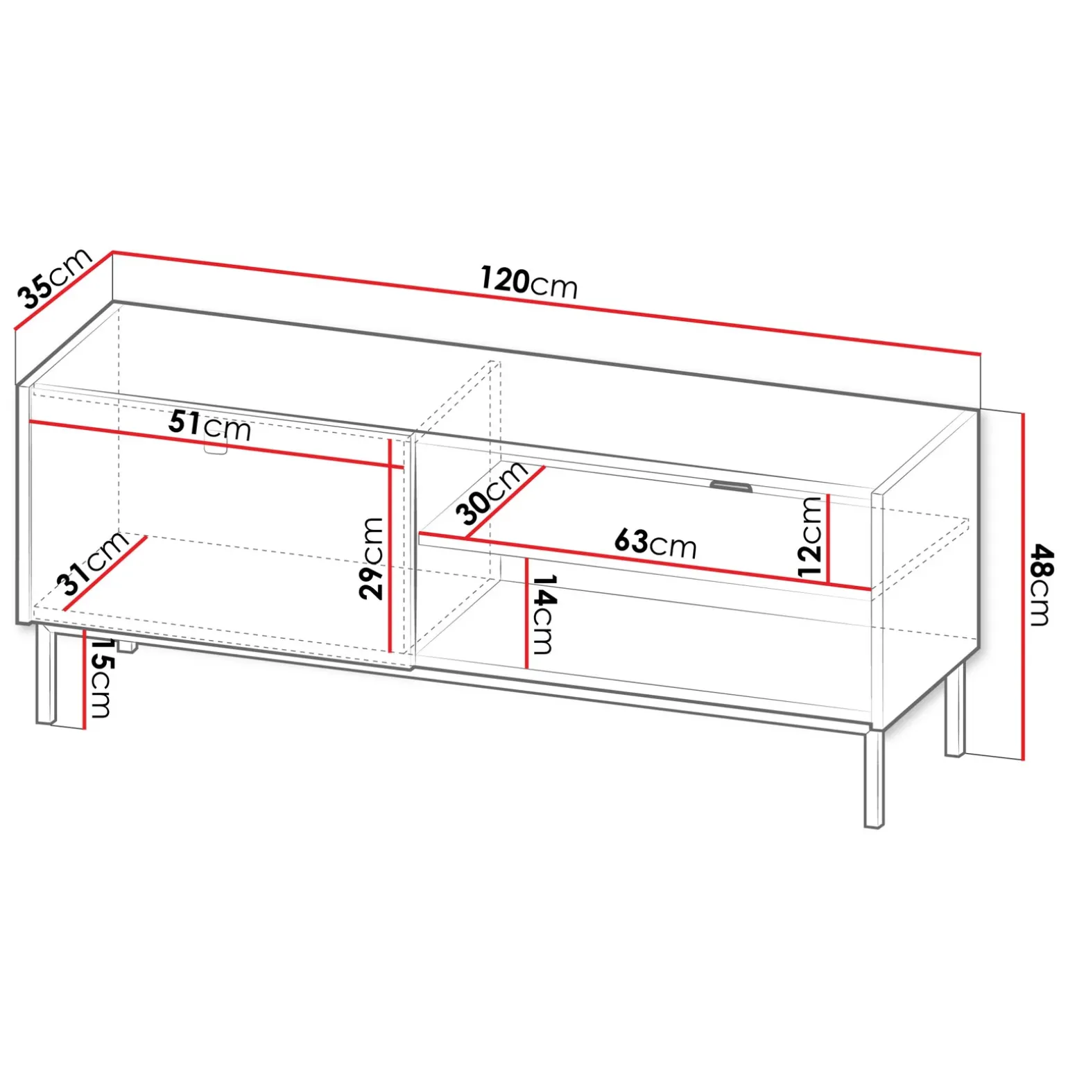 Mobile porta TV 120x48h cm 1 anta 2 vani bianco opaco Giuggiola