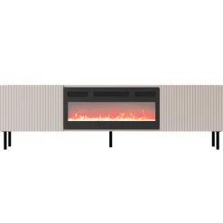 Mobile porta TV 181x53h cm 2 ante con caminetto con frontali cannettati beige Ziggy