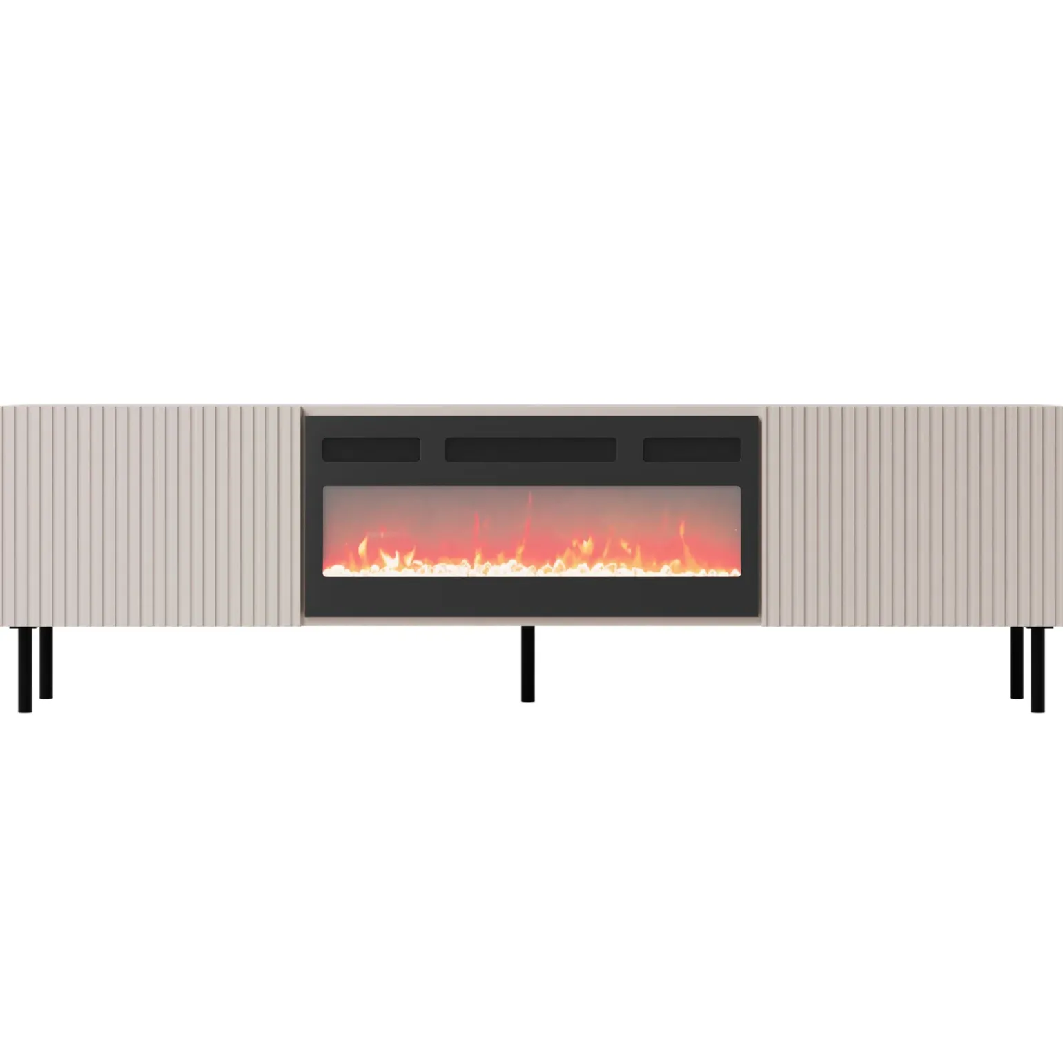 Mobile porta TV 181x53h cm 2 ante con caminetto con frontali cannettati beige Ziggy