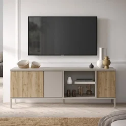 Mobile porta TV 160x59h cm 3 ante 2 vani rovere chiaro beige Tony