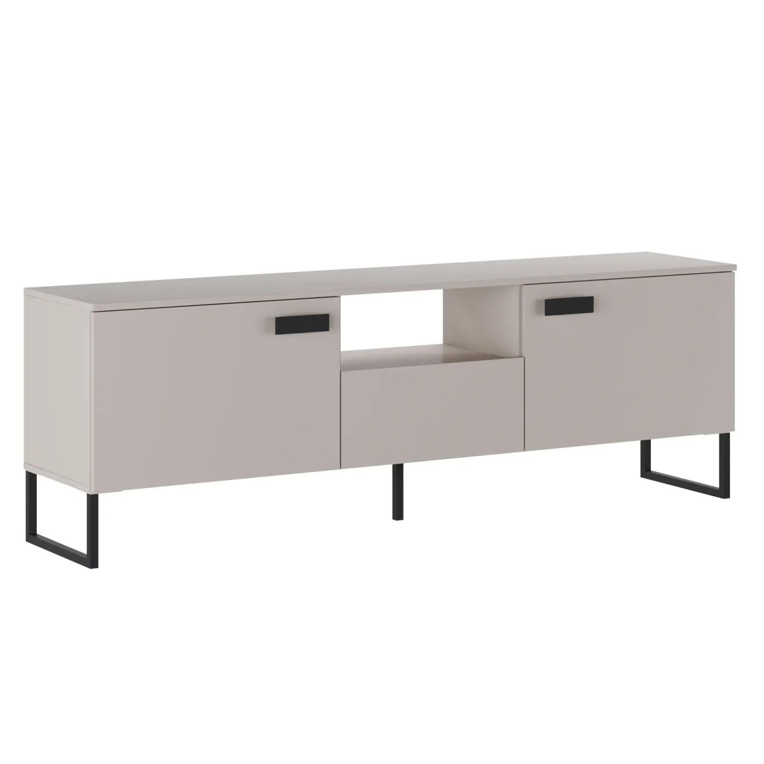 Mobile porta TV 179x60h cm 2 ante a ribalta 1 cassetto beige cashmere nero Casmira