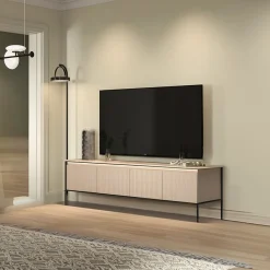 Mobile porta TV 167x56h cm 2 ante led cannettato beige nero Camelia