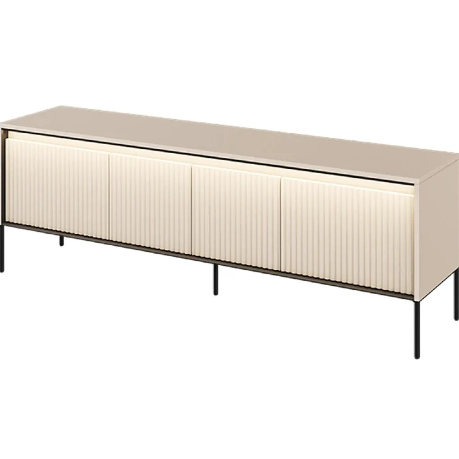 Mobile porta TV 167x56h cm 2 ante led cannettato beige nero Camelia