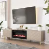 Mobile porta TV 197x52h cm 2 ante con caminetto frontali decorati beige nero Simona