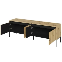 Mobile porta TV 167x56h cm 2 ante led cannettato rovere rustico nero Camelia