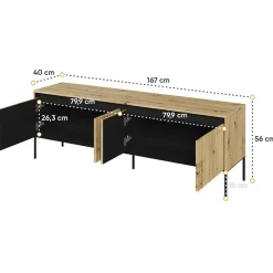 Mobile porta TV 167x56h cm 2 ante led cannettato rovere rustico nero Camelia