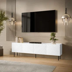 Mobile porta TV 200x59h cm 4 ante con frontali decorati bianco Daniele