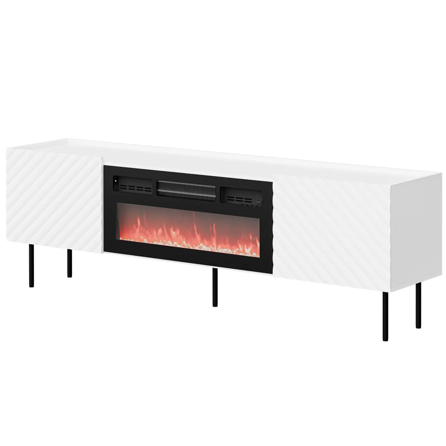 Mobile porta TV 181x59h cm 2 ante con caminetto con frontali decorati bianco Daniele