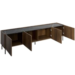 Mobile porta TV 200x50h cm 4 ante piano effetto marmo nero noce Caliva