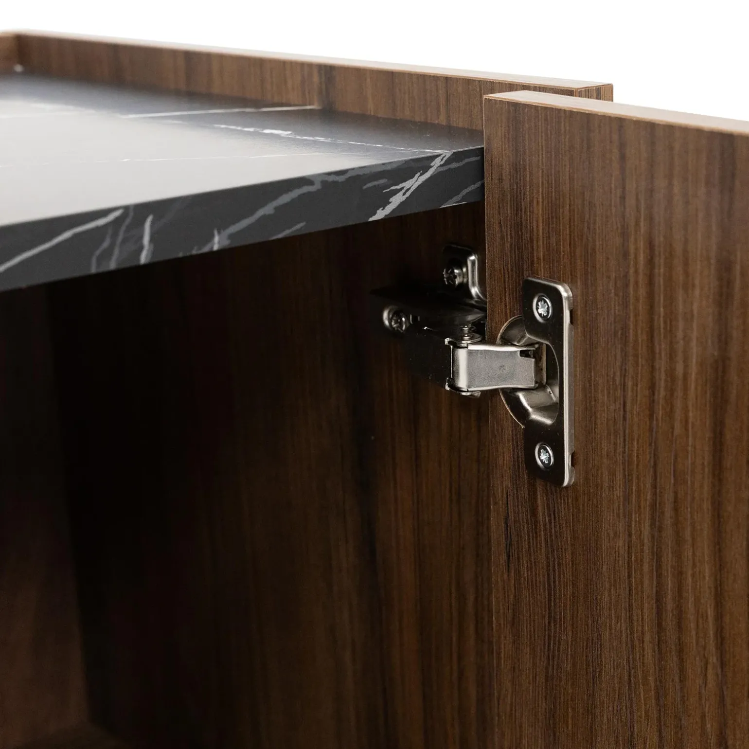 Mobile porta TV 200x50h cm 4 ante piano effetto marmo nero noce Caliva