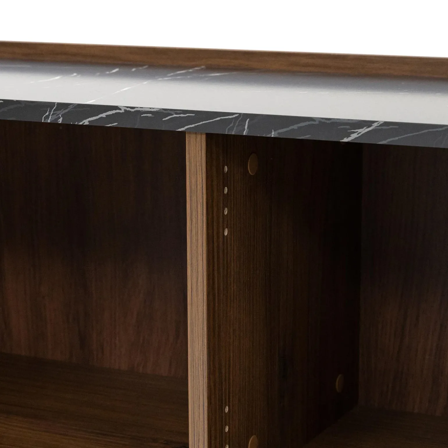 Mobile porta TV 200x50h cm 4 ante piano effetto marmo nero noce Caliva