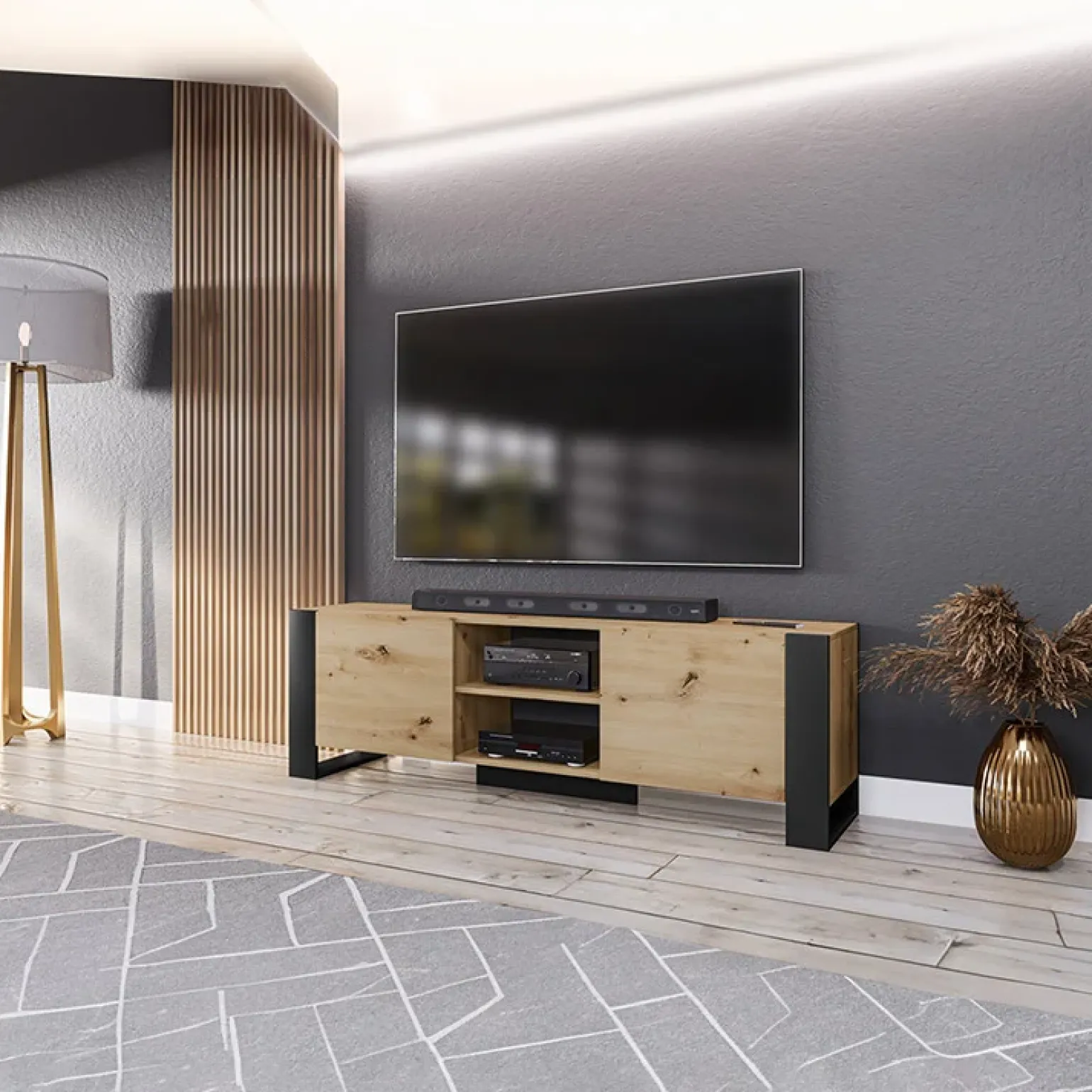 Mobile porta TV 160x51h cm 2 ante rovere nero Elbrus