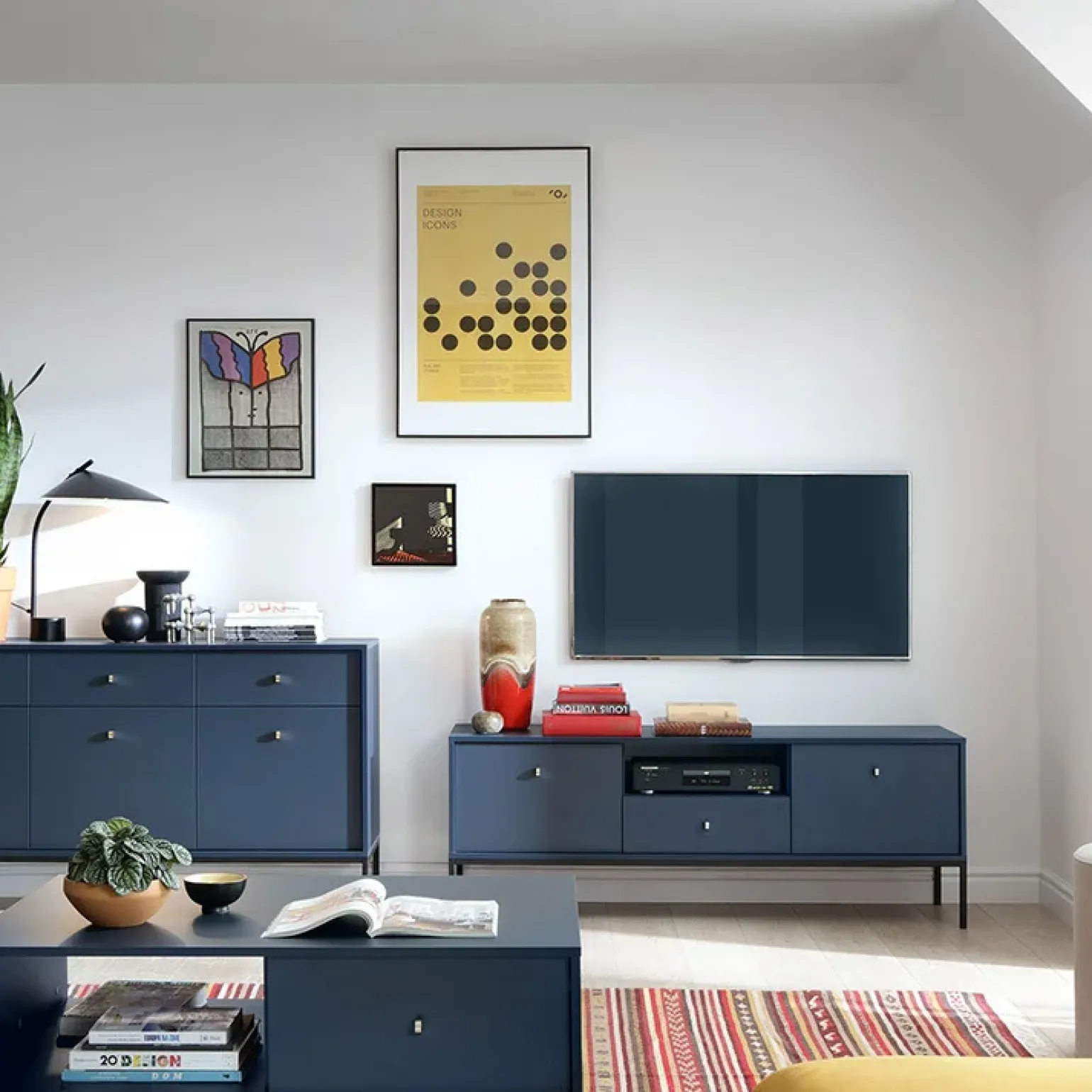 Mobile porta TV 154x56h cm 2 ante con cassetto moderno blu notte Glory