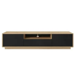 Mobile porta TV 200x45h cm 2 ante 1 cassetto nero opaco rovere Esmond