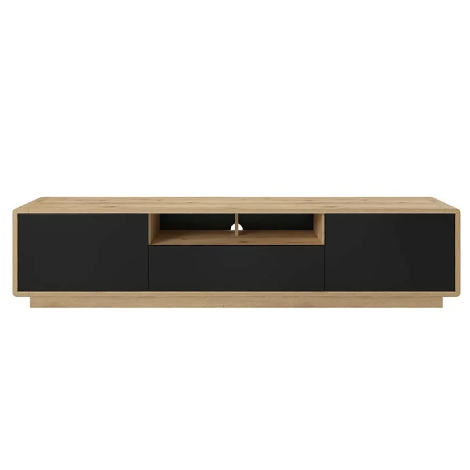 Mobile porta TV 200x45h cm 2 ante 1 cassetto nero opaco rovere Esmond