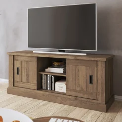 Mobile porta TV 145x60h cm 2 ante 2 vani a giorno noce nero Islen