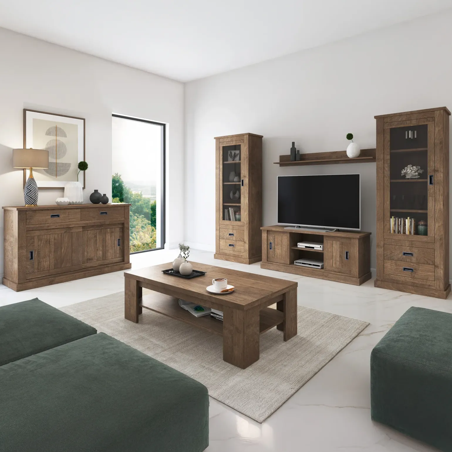 Mobile porta TV 145x60h cm 2 ante 2 vani a giorno noce nero Islen